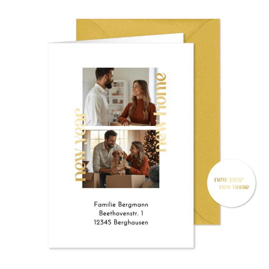 Weihnachtliche Fotocollage Umzug 'New year new home'  - Karteneindruck
