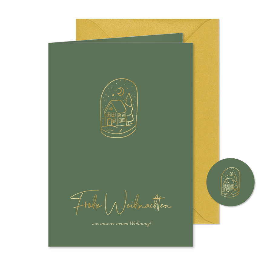 Weihnachtliche Umzugskarte Schneekugel - Karteneindruck