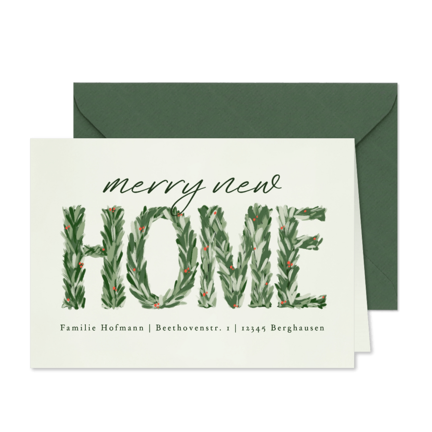 Weihnachtliche Umzugskarte Tannenzweige 'Happy New Home'  - Karteneindruck
