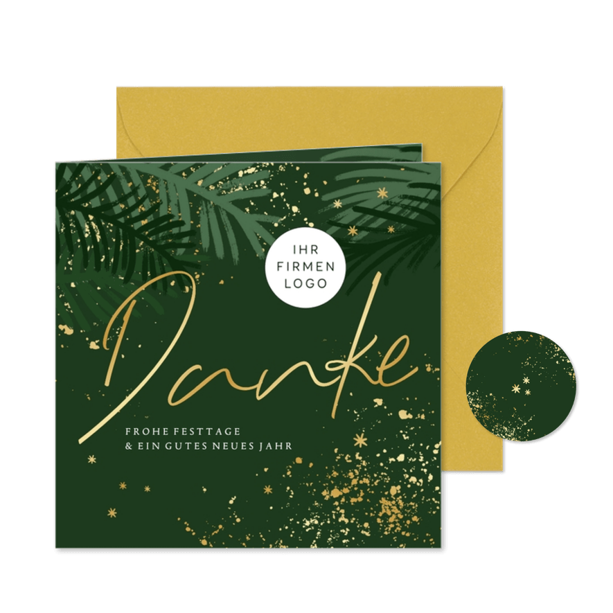 Weihnachts-Dankeskarte Geschäftspartner Goldschrift - Karteneindruck