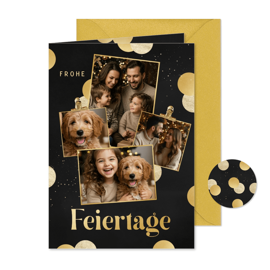 Weihnachts-Fotocollage für 4 Fotos goldenem Konfetti - Karteneindruck
