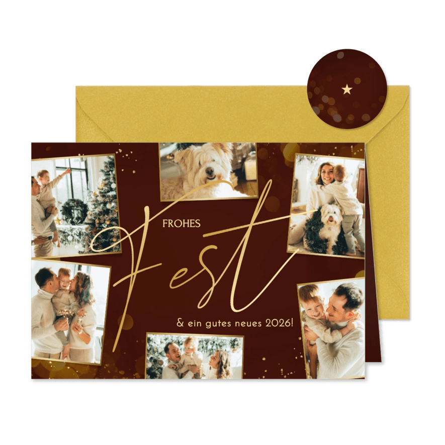 Weihnachts-Fotocollagekarte mit Lichtpunkten 'Frohes Fest' - Karteneindruck
