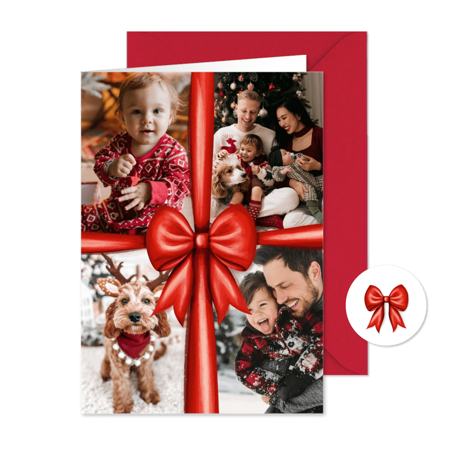 Weihnachts-Fotokarte rote Schleife - Karteneindruck
