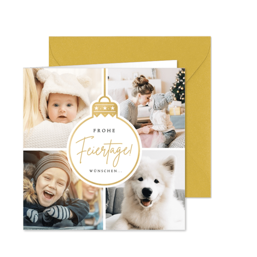 Weihnachts-Fotokarte vier Fotos & Weihnachtskugel - Kartenvorschau
