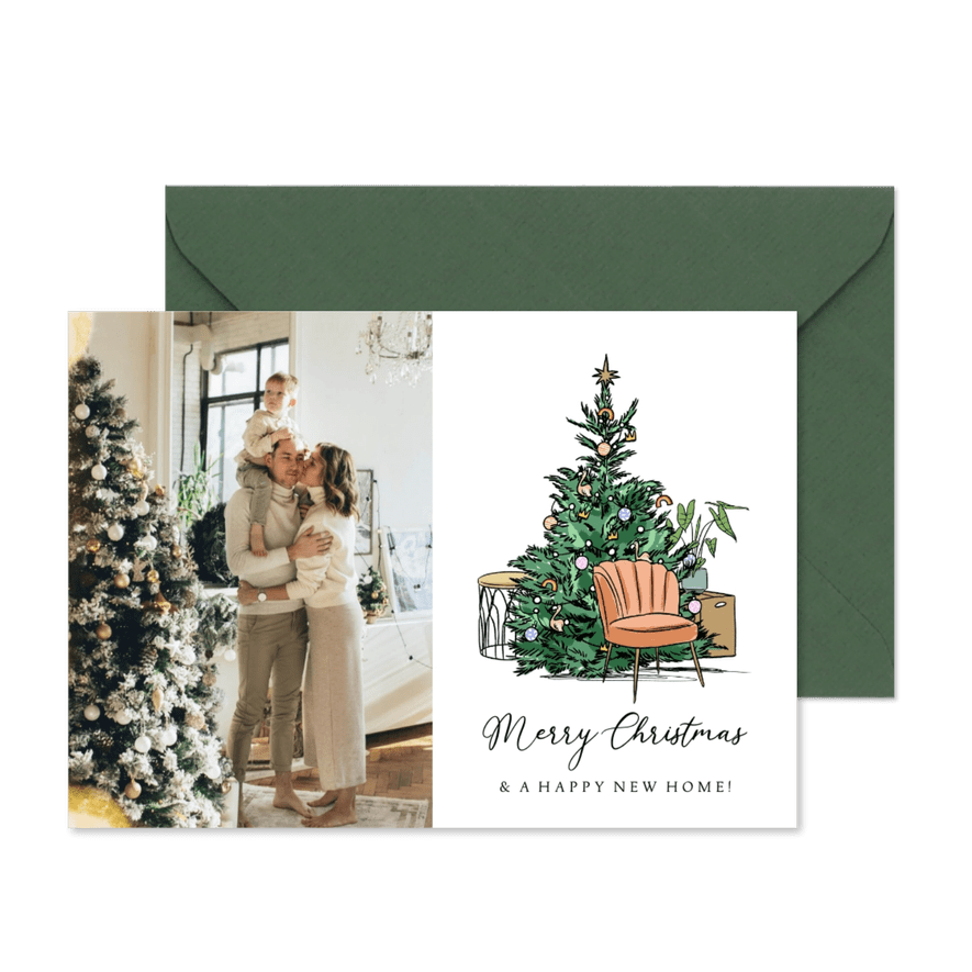 Weihnachts-Umzugskarte Foto & Tannenbaum - Kartenvorschau