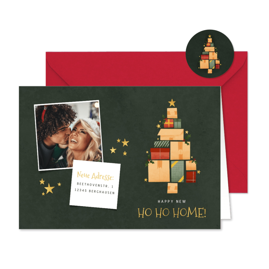 Weihnachts-Umzugskarte Happy New HO HO HOME - Karteneindruck
