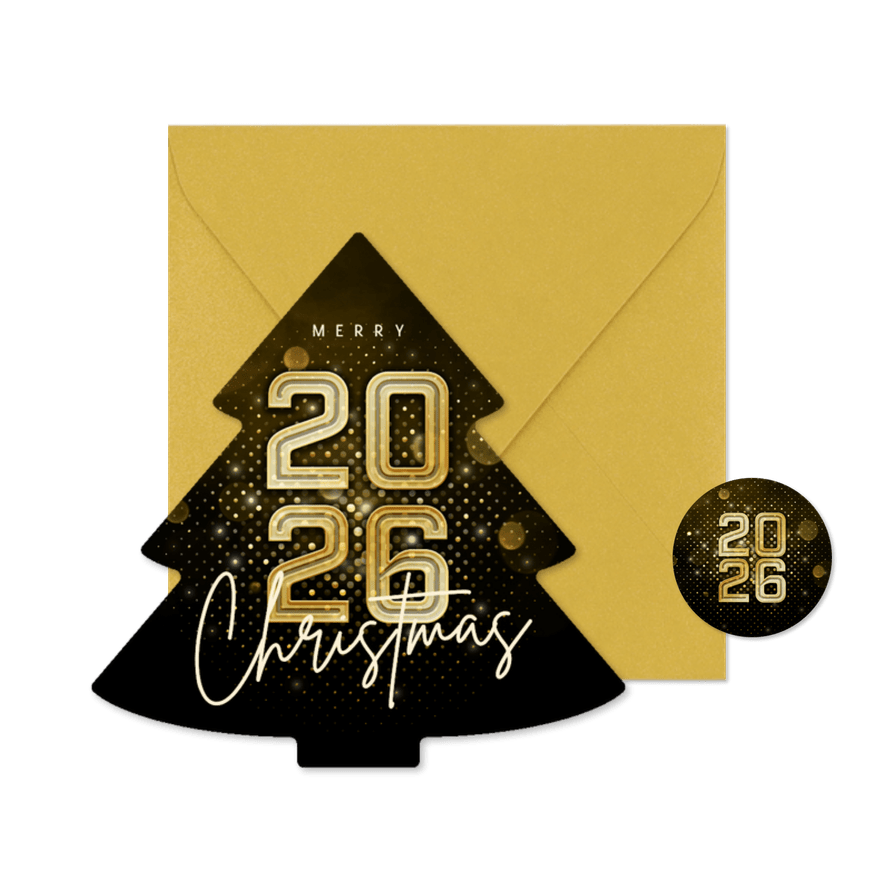 Weihnachtsbaum-Karte 2026 'Merry Christmas' modern - Karteneindruck
