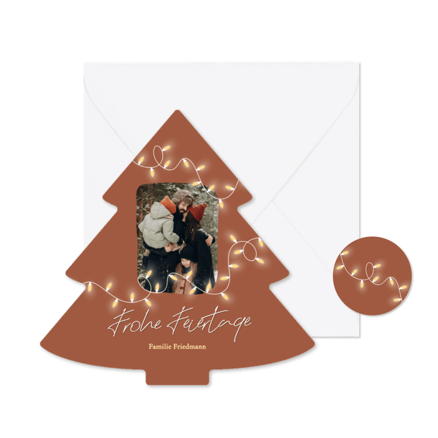 Weihnachtsbaumkarte mit Foto und Lichterkette - Kartenvorschau