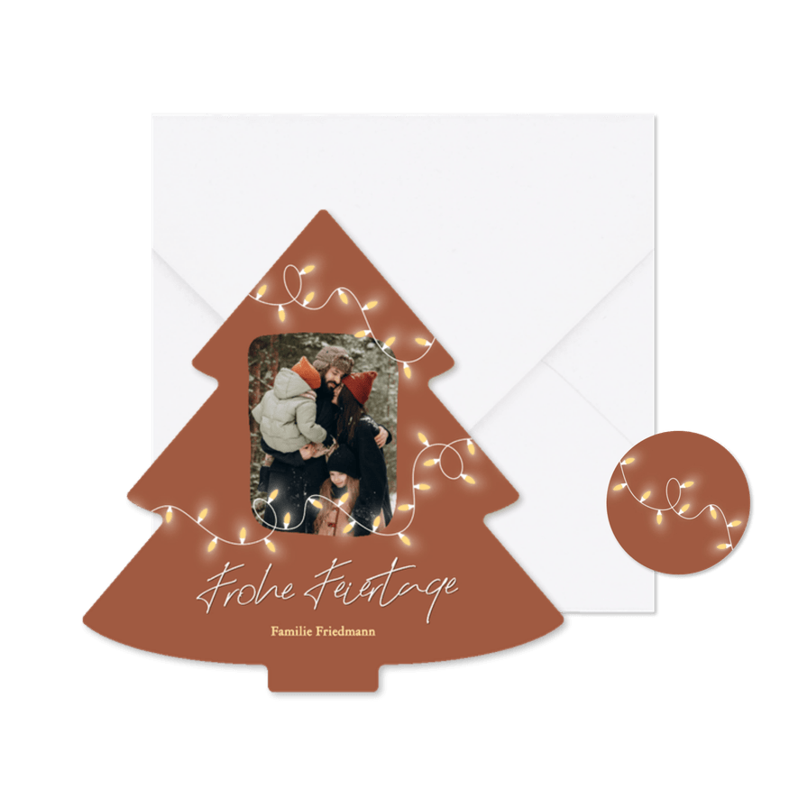 Weihnachtsbaumkarte mit Foto und Lichterkette - Karteneindruck
