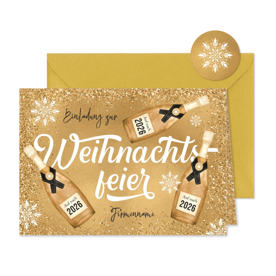 Weihnachtsfeier Firma Einladung mit Sektflaschen - Karteneindruck
