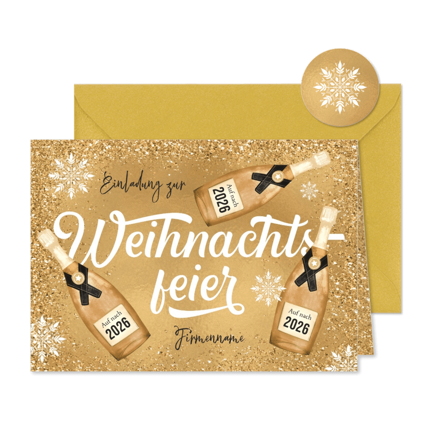 Weihnachtsfeier Firma Einladung mit Sektflaschen - Karteneindruck