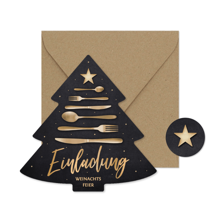 Weihnachtsfeier Tannenbaum Besteck Einladungskarte - Kartenvorschau
