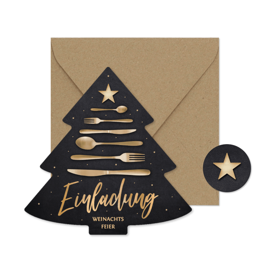 Weihnachtsfeier Tannenbaum Besteck Einladungskarte - Karteneindruck
