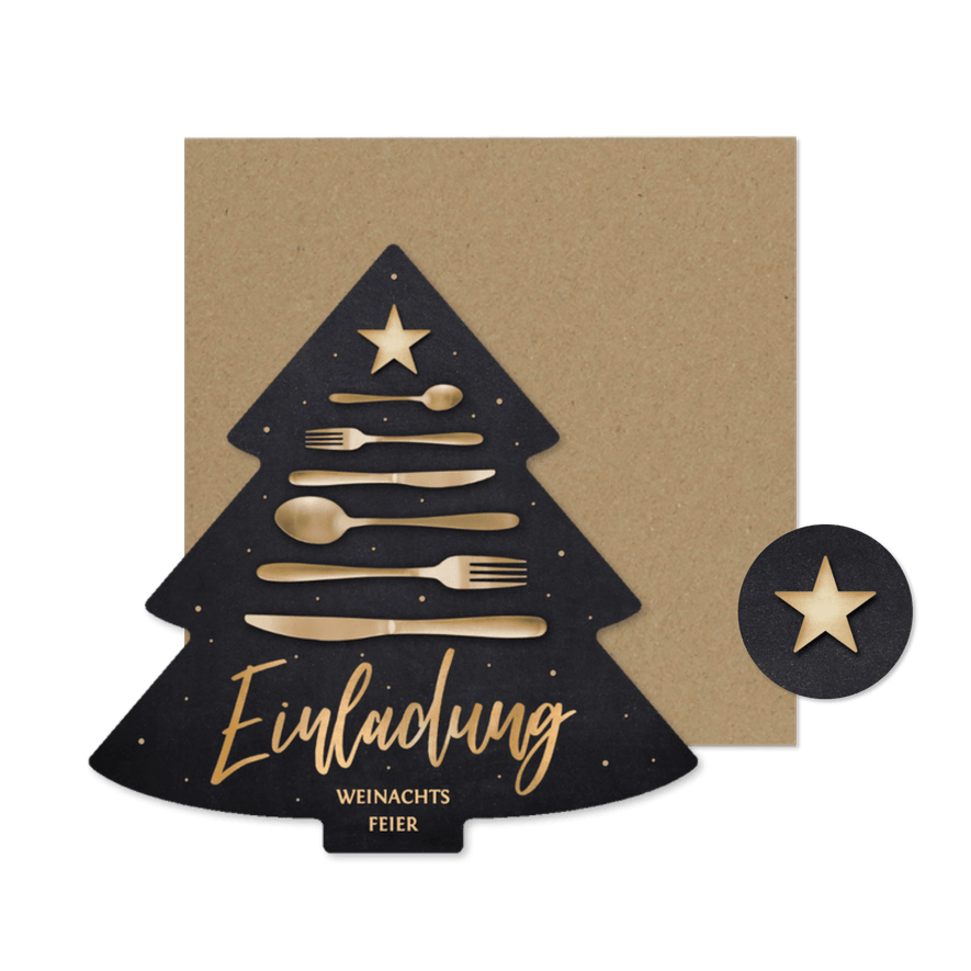 Weihnachtsfeier Tannenbaum Besteck Einladungskarte - Karteneindruck

