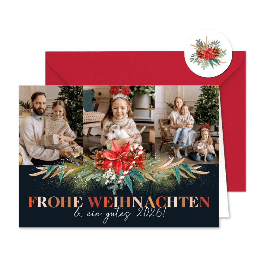 Weihnachtsgesteck Fotokarte Blumenornament - Karteneindruck
