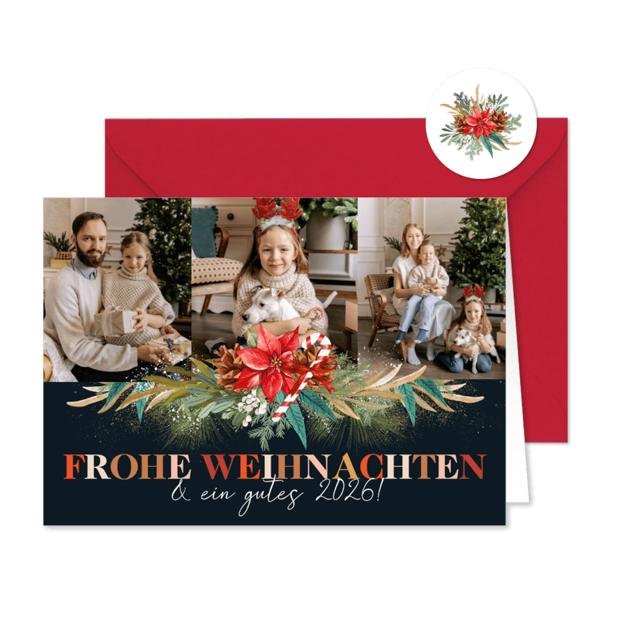Weihnachtsgesteck Fotokarte Blumenornament - Karteneindruck