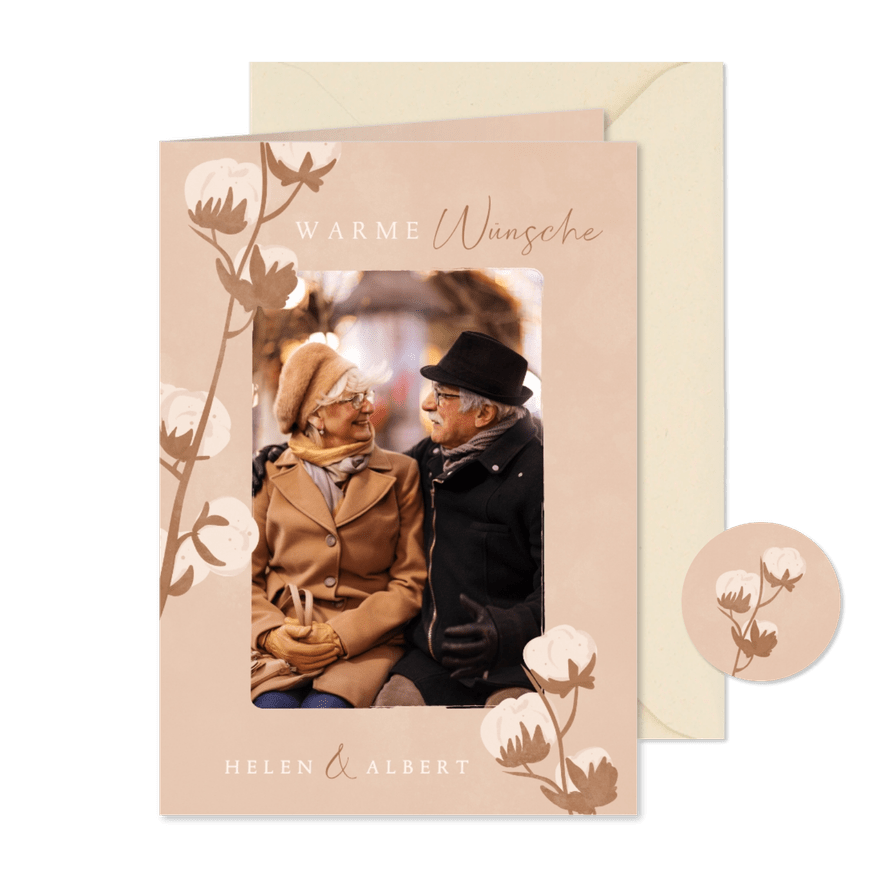 Weihnachtsgrüße Baumwollblüten - Karteneindruck