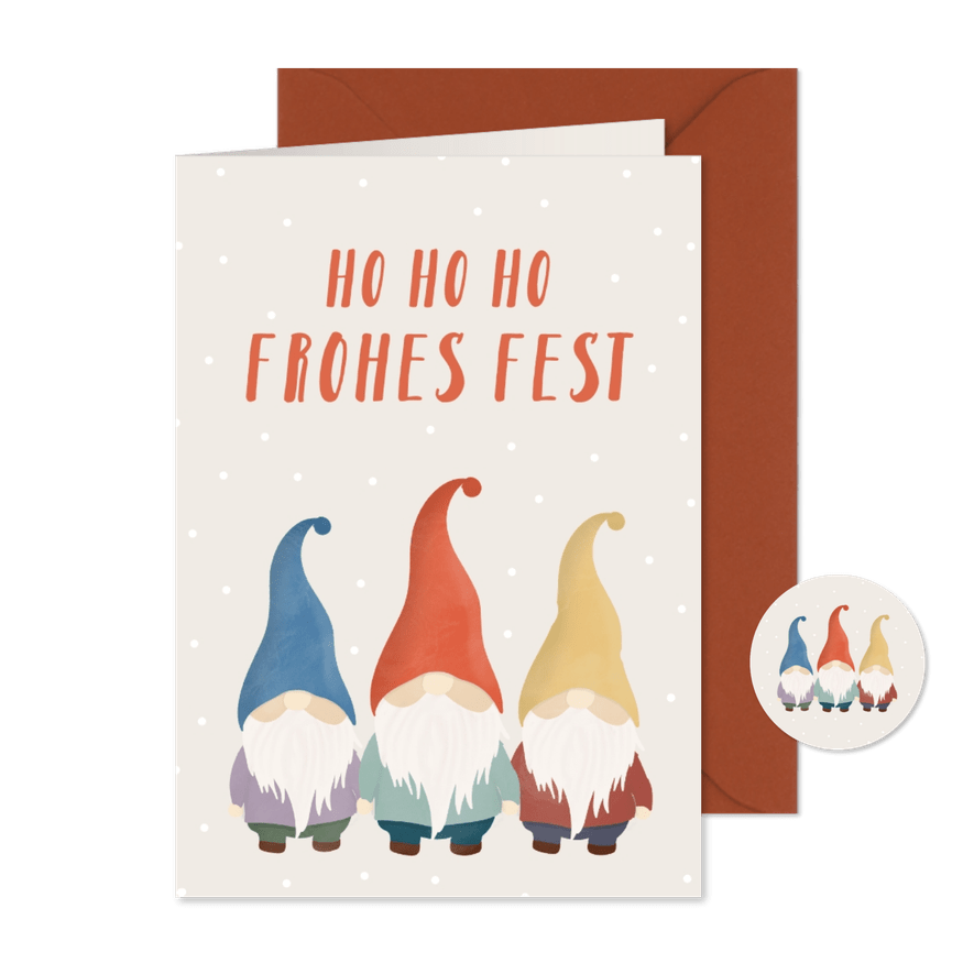 Weihnachtsgrüße drei Weihnachtswichtel - Karteneindruck