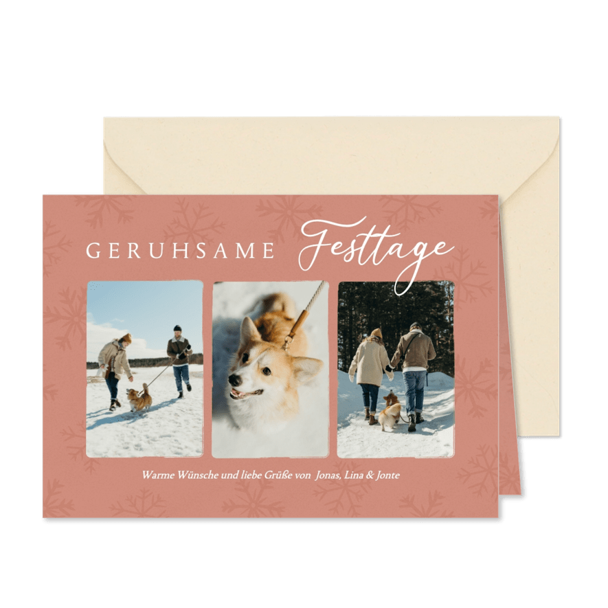 Weihnachtsgrüße Fotocollage drei Fotos - Karteneindruck