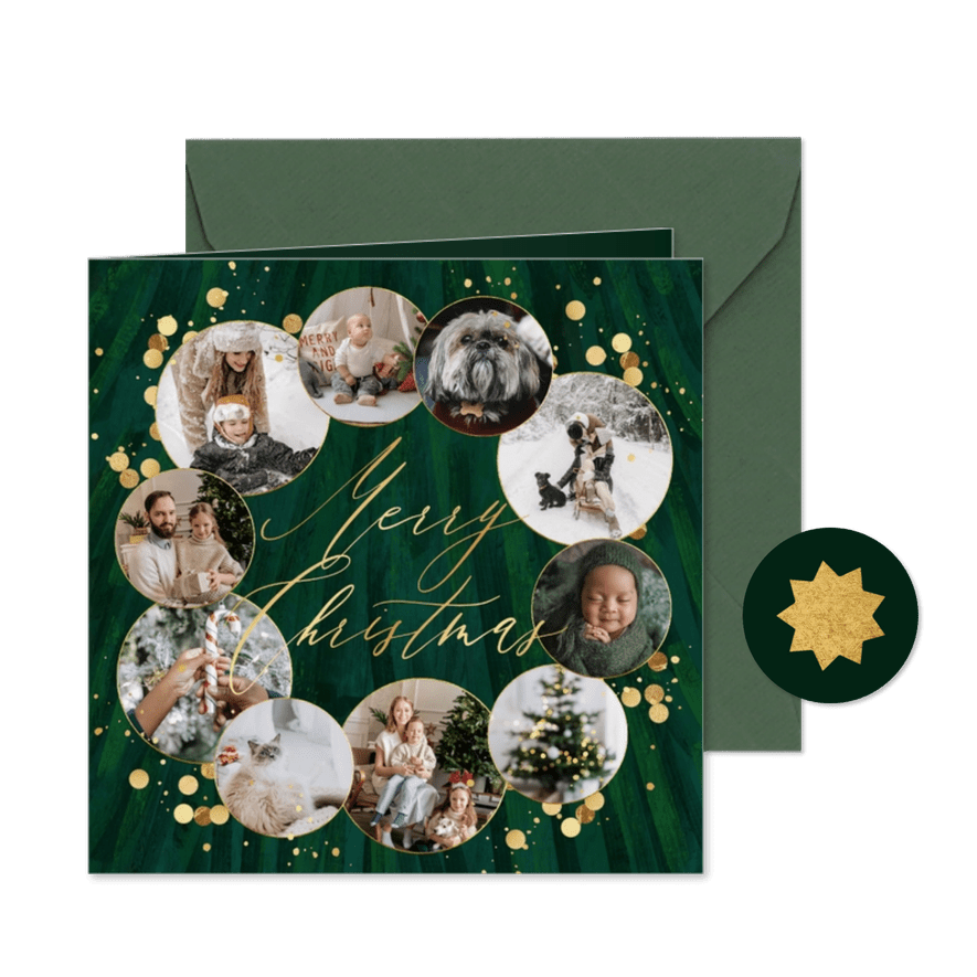 Weihnachtsgrüße Fotocollage runde Fotos - Kartenvorschau