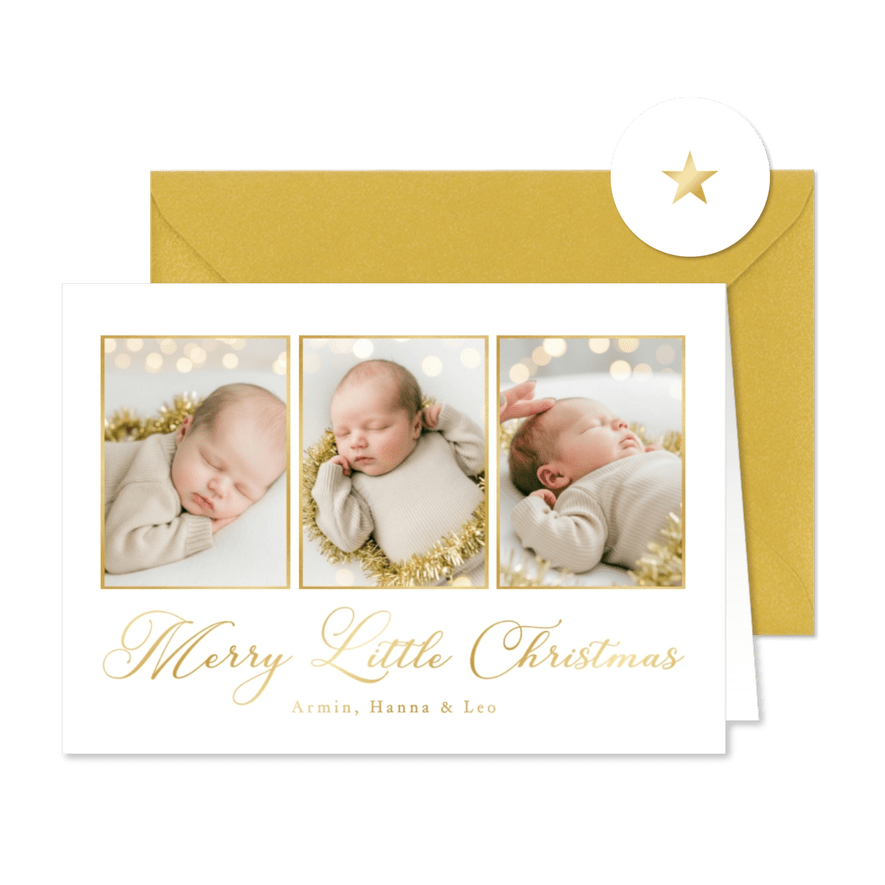 Weihnachtsgrüße Fotoreihe 'Merry Little Christmas' Gold - Kartenvorschau