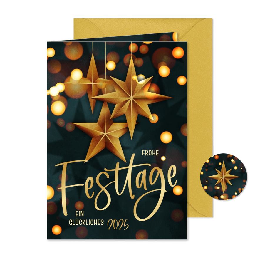 Weihnachtsgrüße geschäftlich Sterne & Goldschrift - Karteneindruck