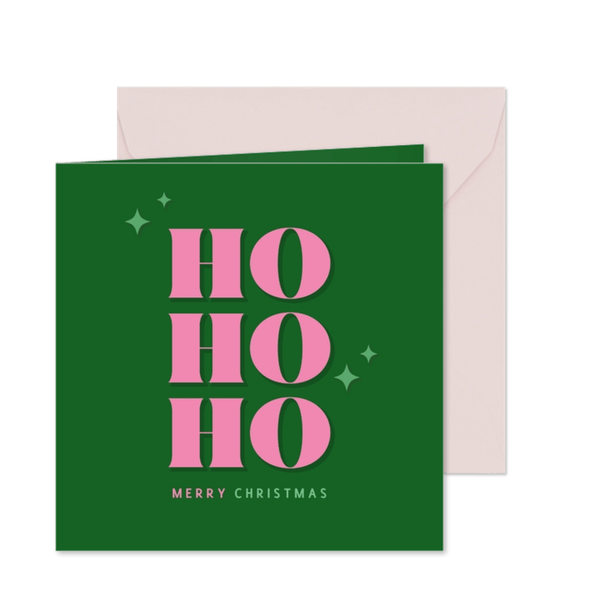 Weihnachtsgrüße Ho Ho Ho rosa grün  - Karteneindruck
