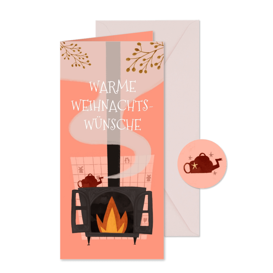 Weihnachtsgrüße Kaminfeuer - Karteneindruck
