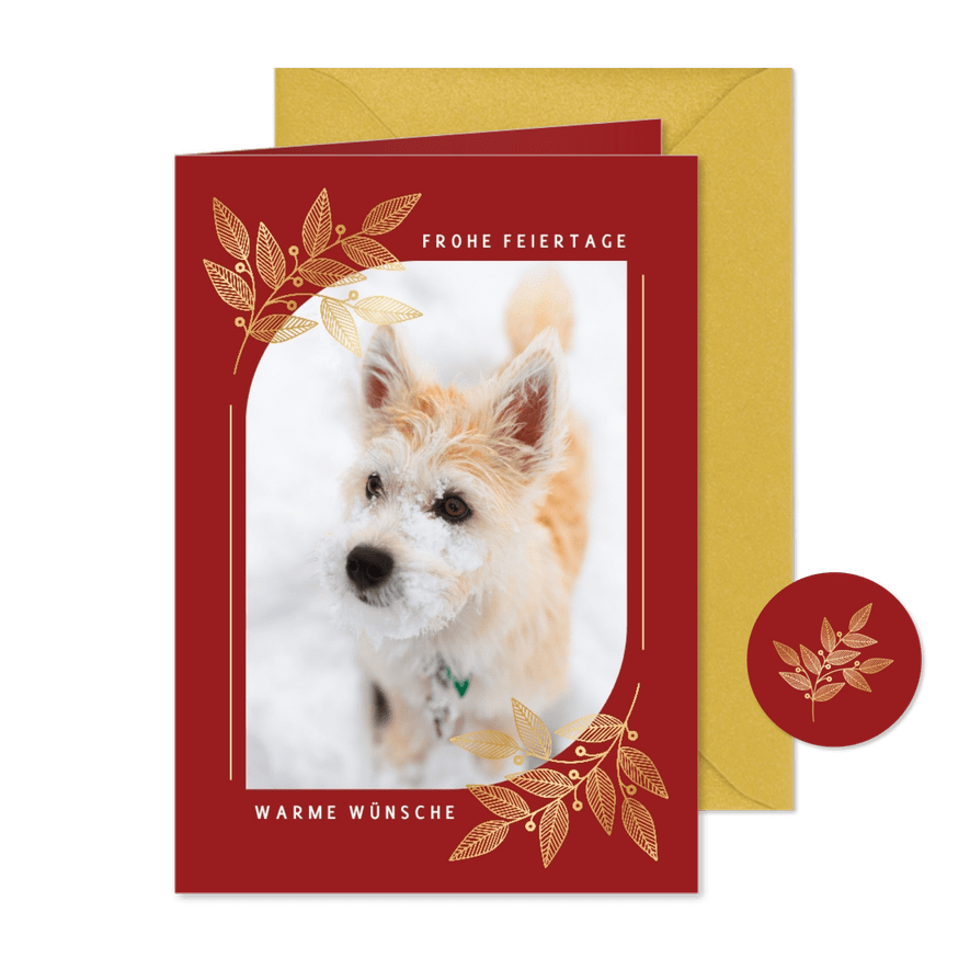Weihnachtsgrüße mit Foto goldene Zweige - Karteneindruck