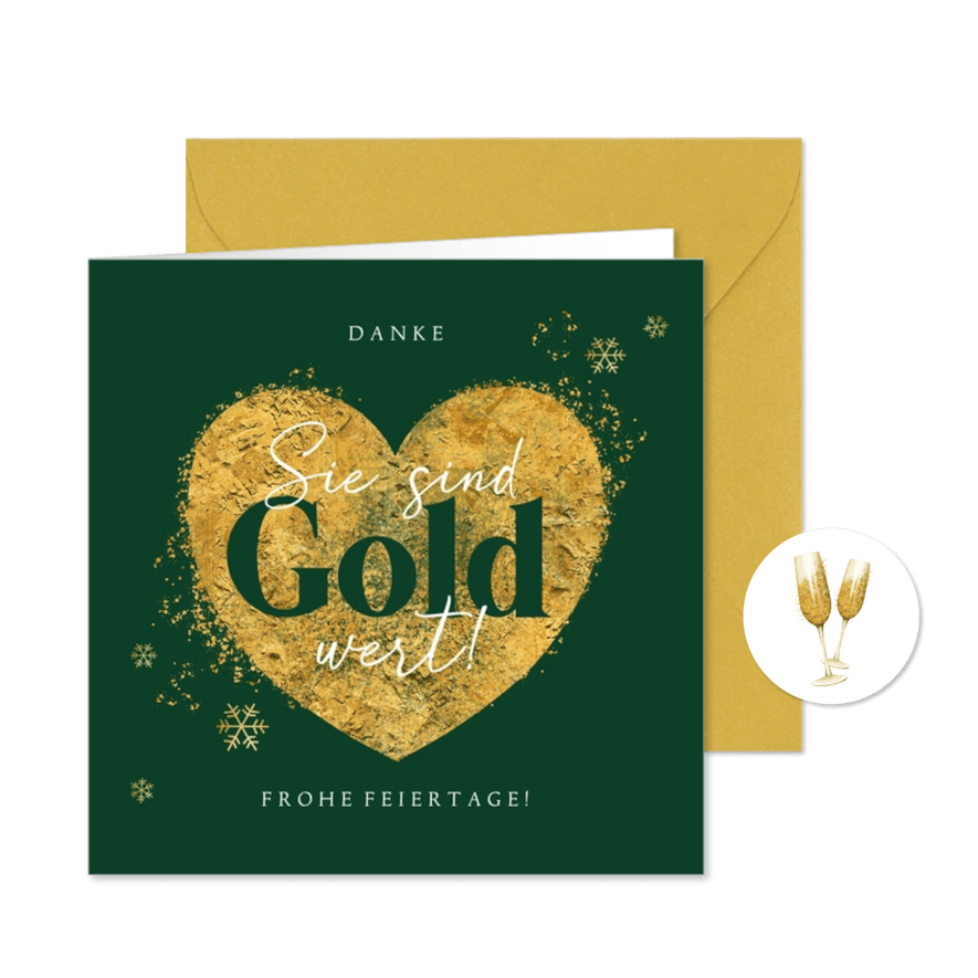 Weihnachtsgrüße Mitarbeiter 'Gold wert' - Kartenvorschau
