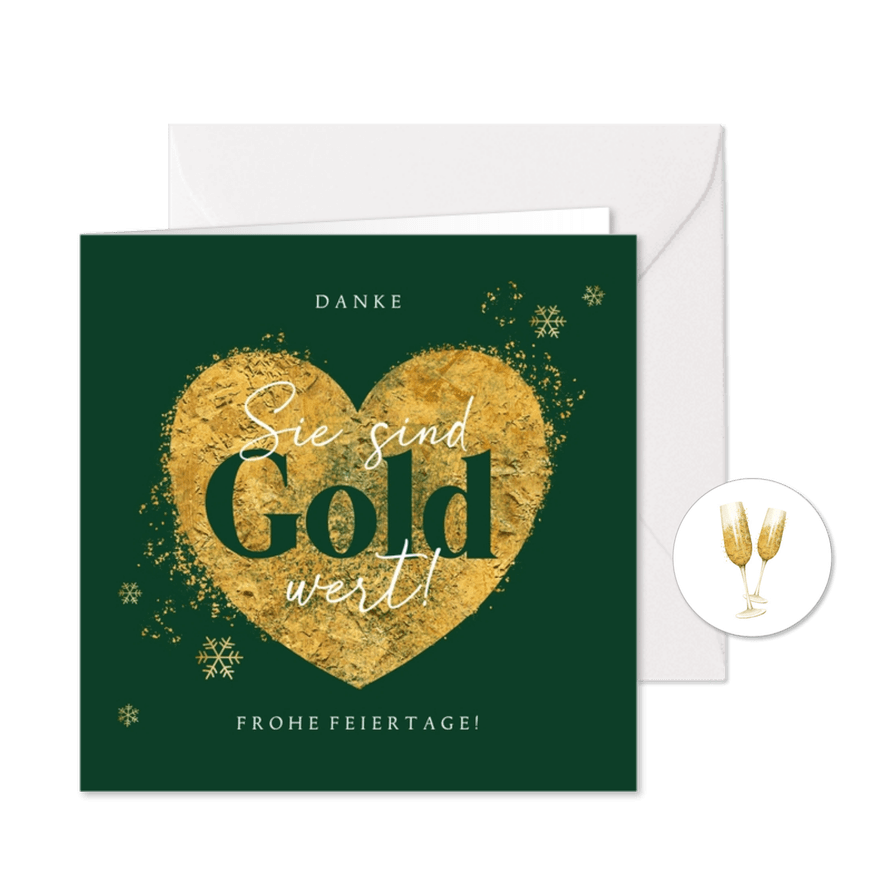 Weihnachtsgrüße Mitarbeiter 'Gold wert' - Karteneindruck