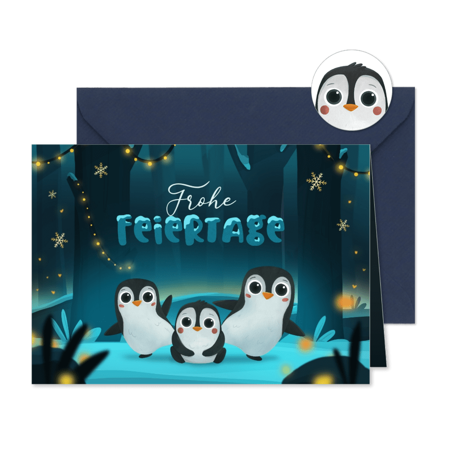 Weihnachtsgrüße Pinguine 'Frohe Feiertage' - Karteneindruck