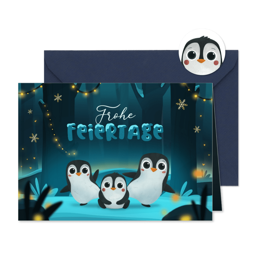 Weihnachtsgrüße Pinguine 'Frohe Feiertage' - Karteneindruck
