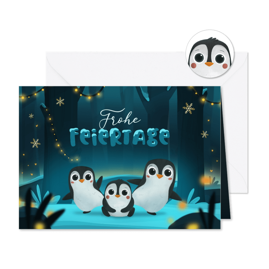Weihnachtsgrüße Pinguine 'Frohe Feiertage' - Karteneindruck