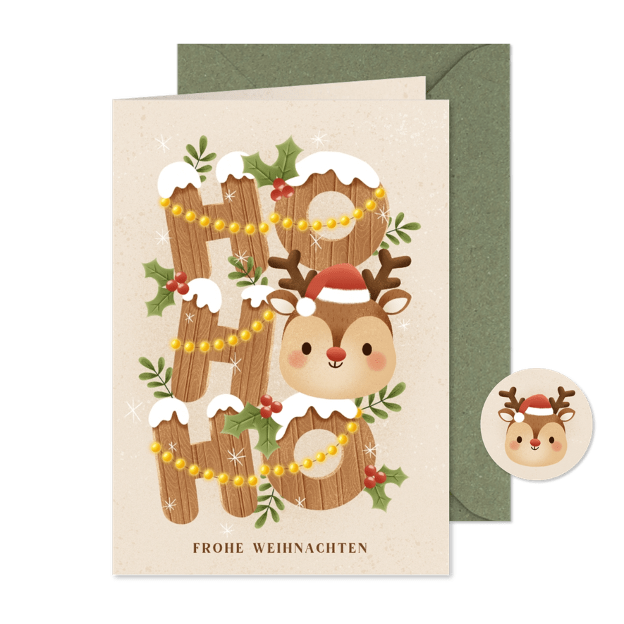 Weihnachtsgrüße Rentier 'Ho, ho, ho' - Karteneindruck