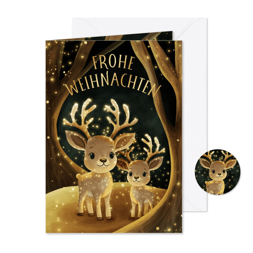 Weihnachtsgrüße Rentiere funkelnde Lichter - Karteneindruck