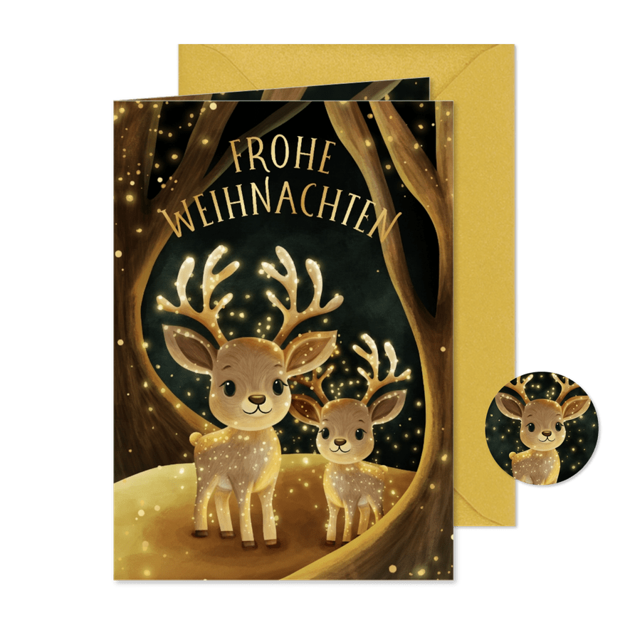 Weihnachtsgrüße Rentiere funkelnde Lichter - Karteneindruck