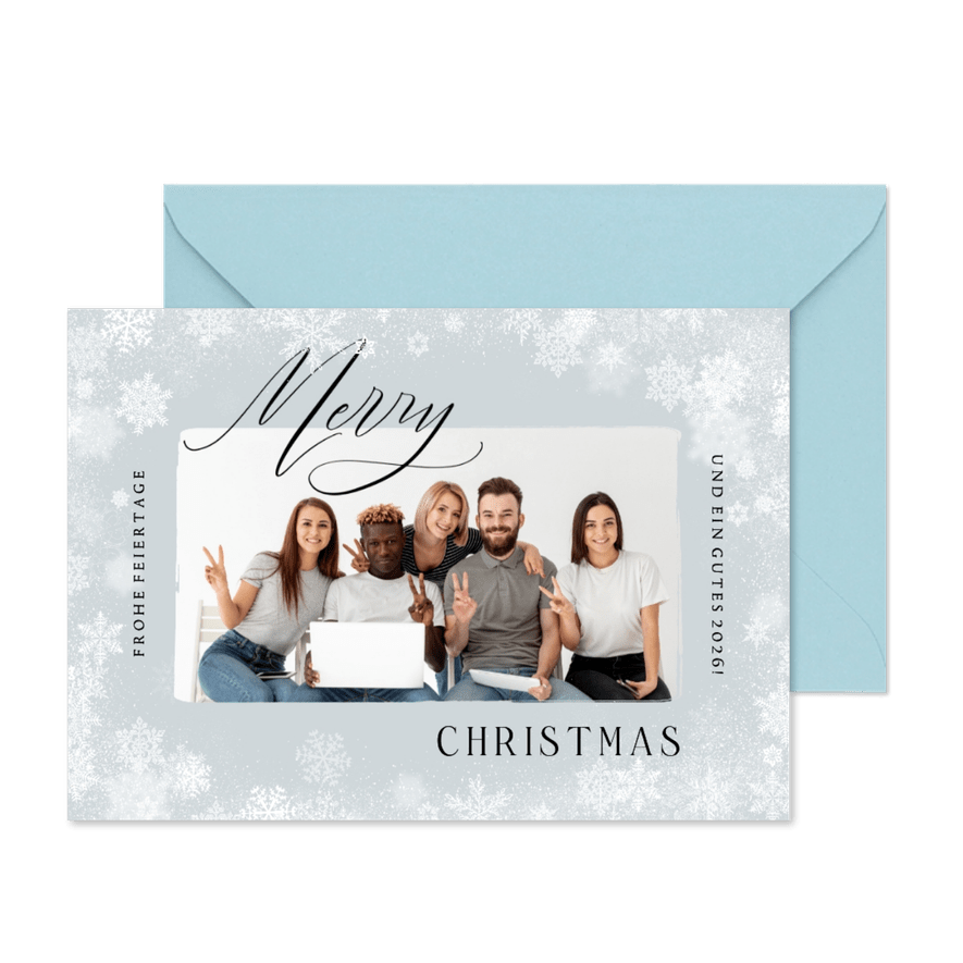 Weihnachtsgrüße Schneeflocken Fotokarte 'Merry Christmas' - Karteneindruck