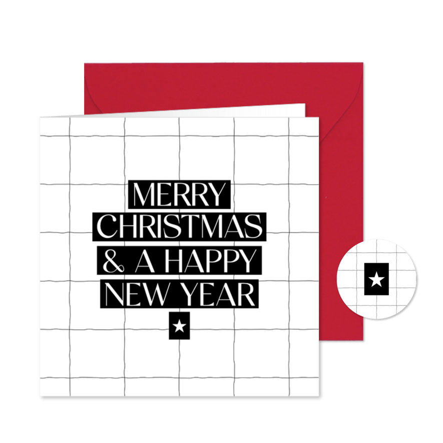 Weihnachtsgrüße schwarz-weiß karierte Karte - Kartenvorschau