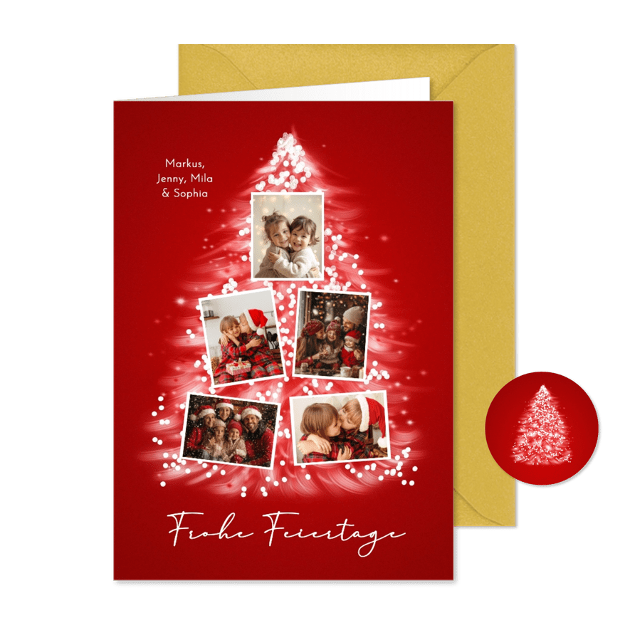 Weihnachtsgrüße Tannenbaum mit Fotocollage - Karteneindruck
