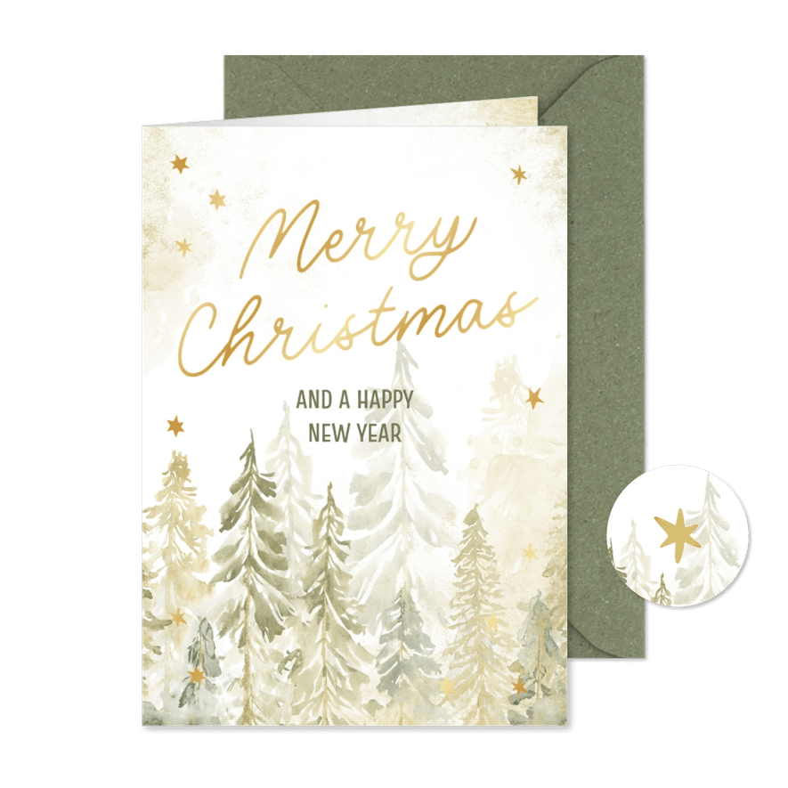 Weihnachtsgrüße Wald Aquarell - Karteneindruck

