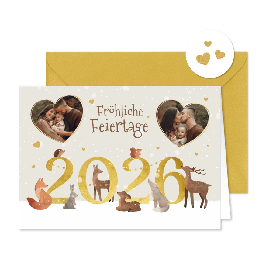 Weihnachtsgrüße Waldtiere & Herzfotos - Karteneindruck