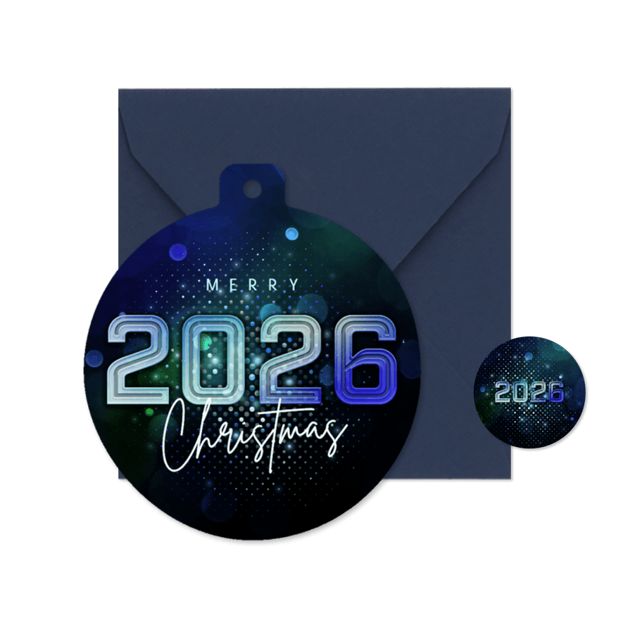 Weihnachtsgrüße Weihnachtskugel-Kartenform modern 2026 - Karteneindruck
