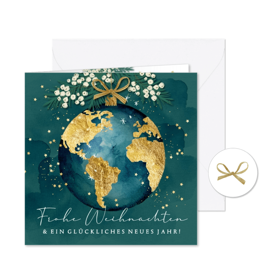 Weihnachtsgrüße Welt-Weihnachtskugel - Karteneindruck