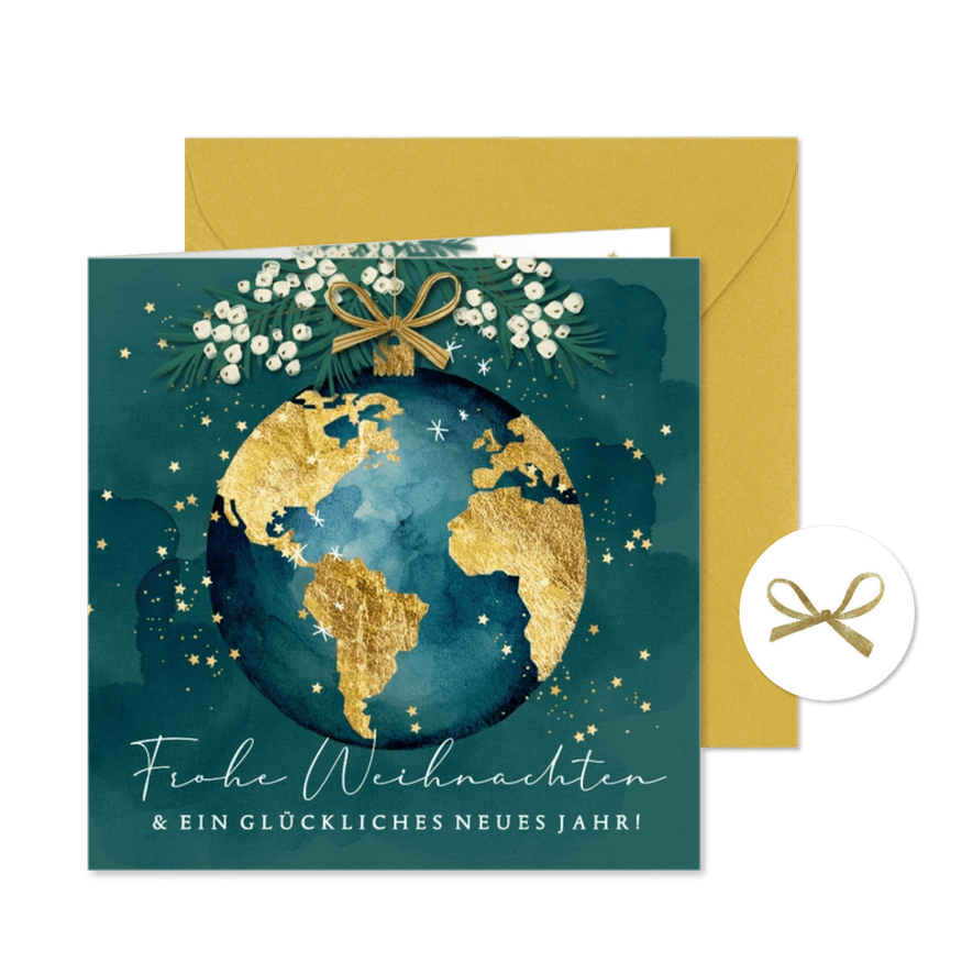 Weihnachtsgrüße Welt-Weihnachtskugel - Karteneindruck
