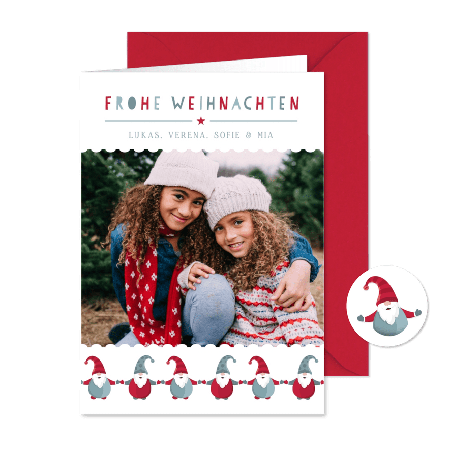 Weihnachtsgrüße Wichtel & Foto - Karteneindruck
