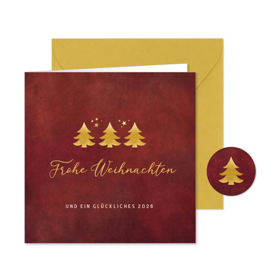 Weihnachtsgrußkarte drei Tannenbäume - Karteneindruck