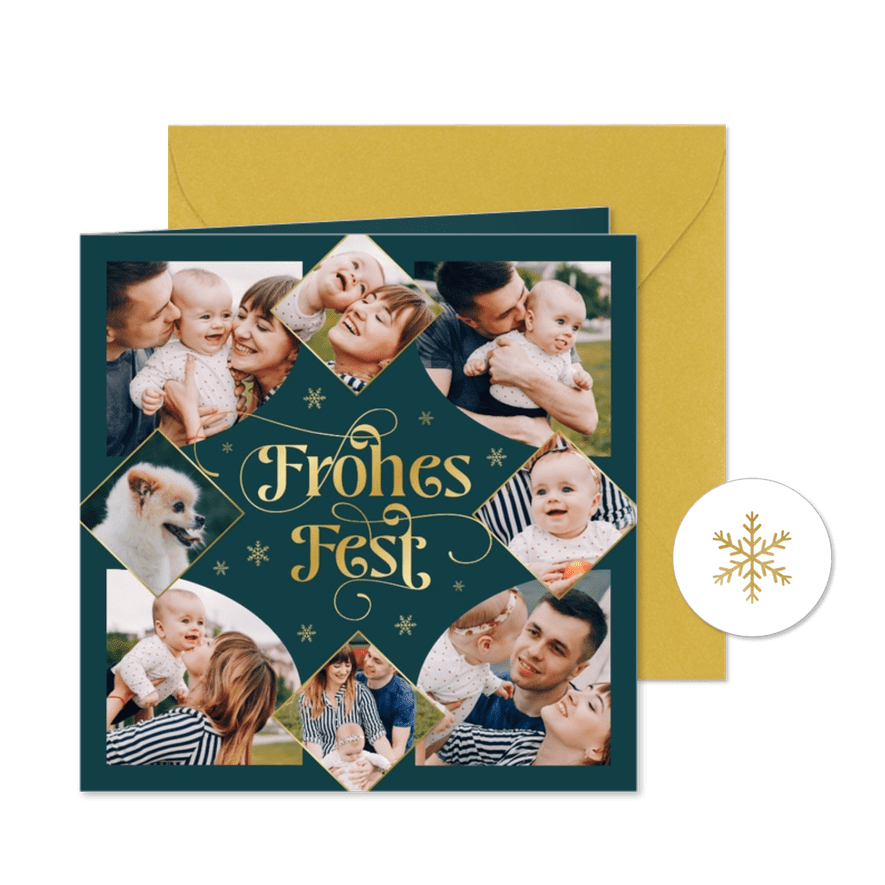 Weihnachtsgrußkarte Familienfotos 'Frohes Fest' - Karteneindruck