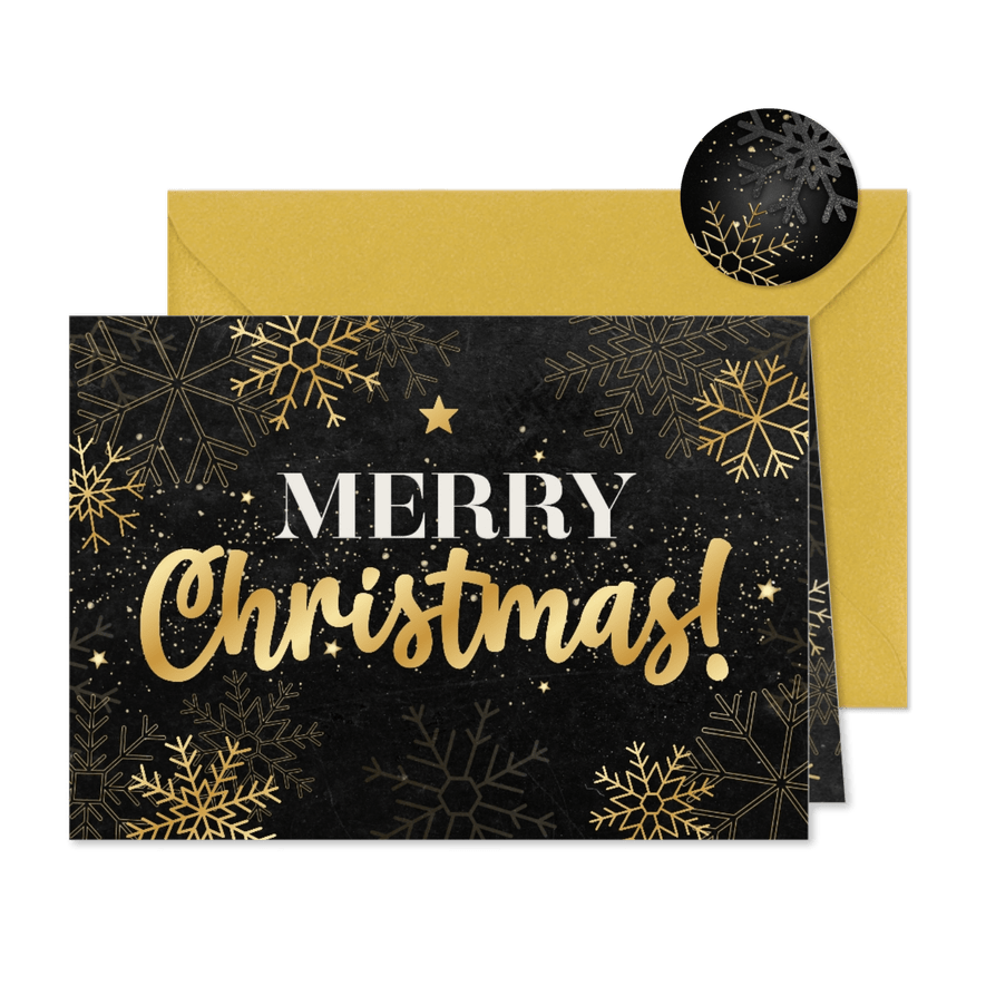 Weihnachtsgrußkarte Firma international Schrift in gold - Karteneindruck