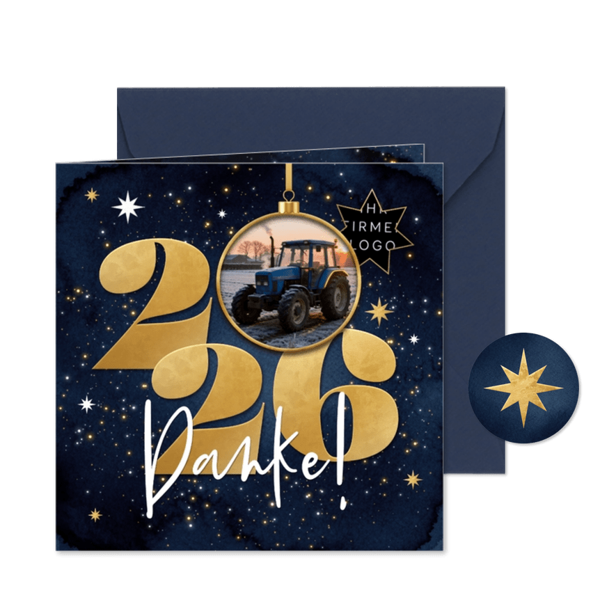 Weihnachtsgrußkarte Firmenlogo Foto 2026 Danke Sterne - Karteneindruck
